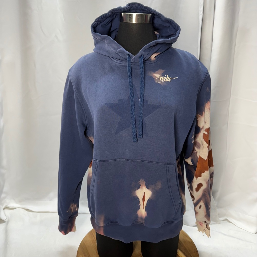 Nike Custom Made Bleached Pullover Hoodie‎ Med Cooperstown Blue Distressed Women